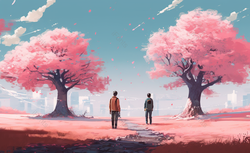 文艺樱花节樱花树郊外游玩观赏,插画/手绘图,插画/手绘图库,插画/手绘图下载,插画/手绘